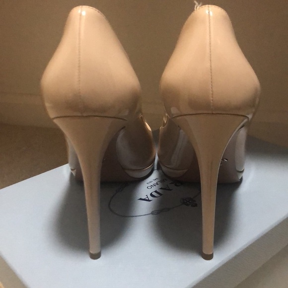 PRADA Nude Patent Leather Platform Peep Toe Pumps size 39 - Picture 11 of 11